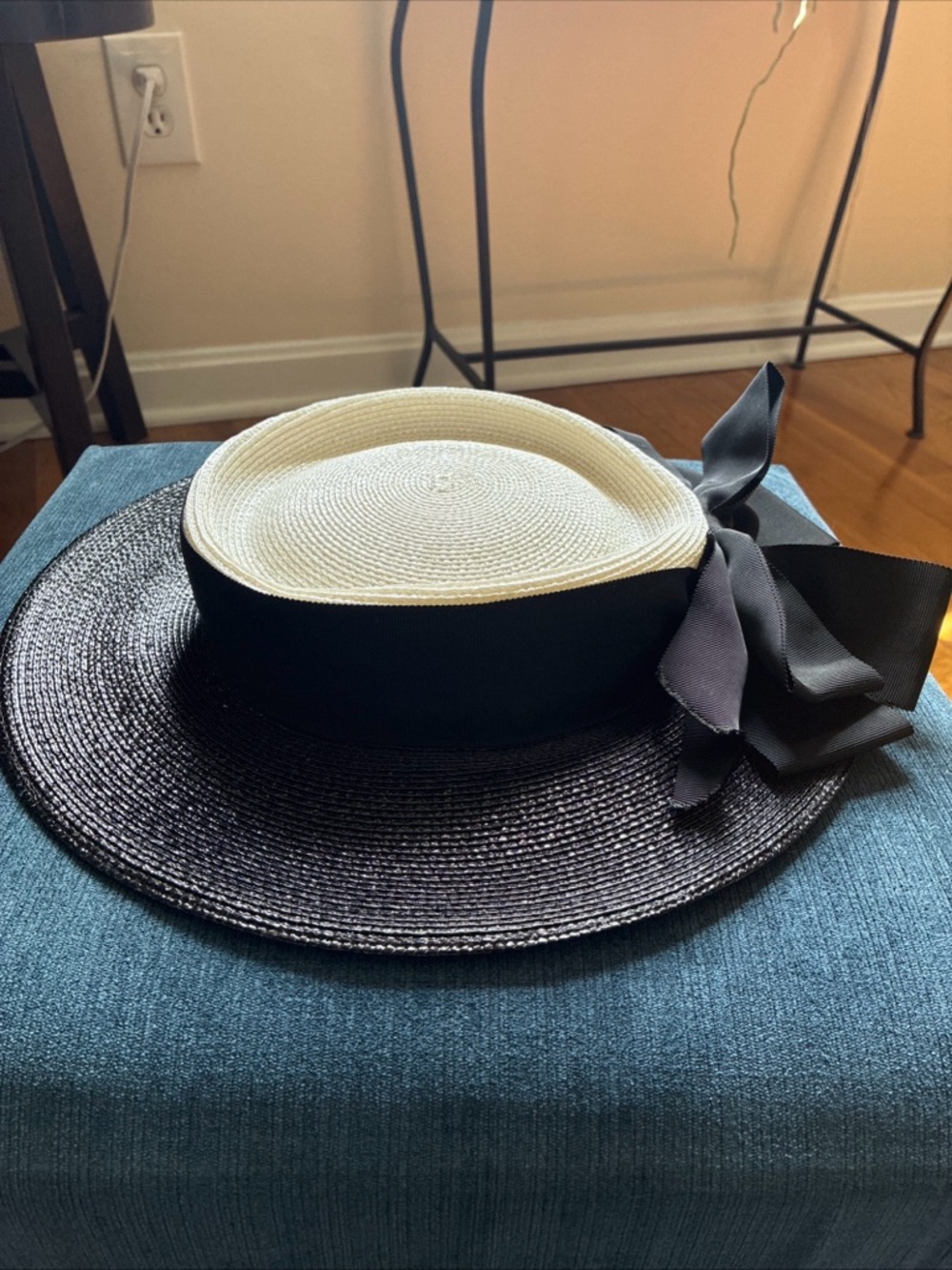 Frank Olive black-and-white vintage straw derby church hat - Picture 6 of 12
